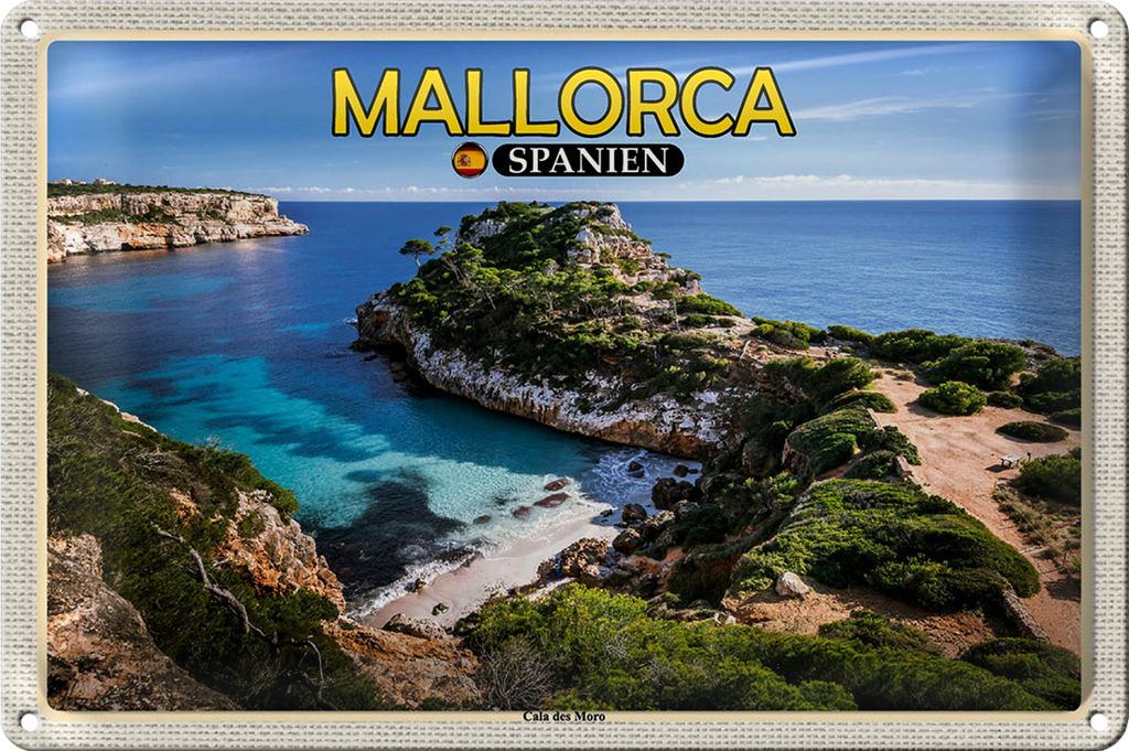 Blechschild Reise 18x12cm Mallorca Spanien Cala des Moro Bucht