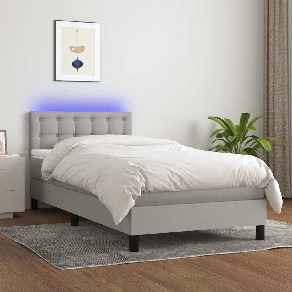 "2026 Promotion" Boxspringbett mit Matratze - & LED - Hellgrau 100x200 cm - Stoff - Polsterbett CC7298