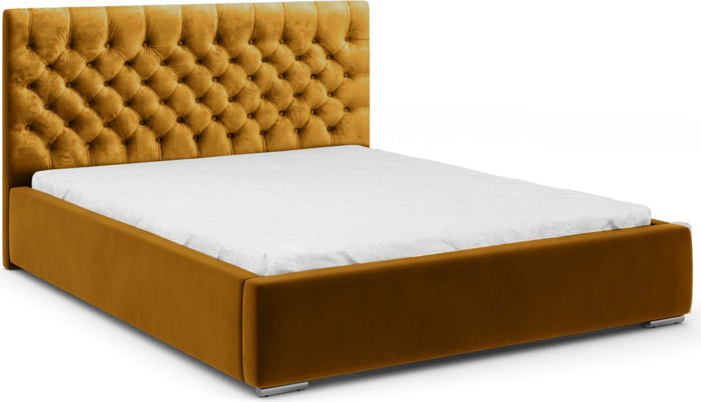 FEDVE Polsterbett Doppelbett Pilton Bett Bettkästen Matratze H3 140x200cm Honigfarbe (Magic Velvet 2288)