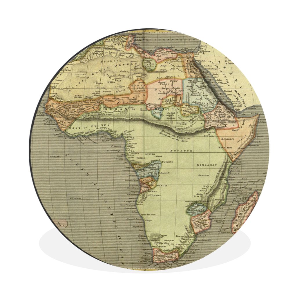 MuchoWow Aluminium Wandkreis Afrika - Kontinent - Karte - Vintage Ø 60 cm Wanddeko Modern Wohnzimmer - Wand Kreis - Wandbild - Schlafzimmer - Al...