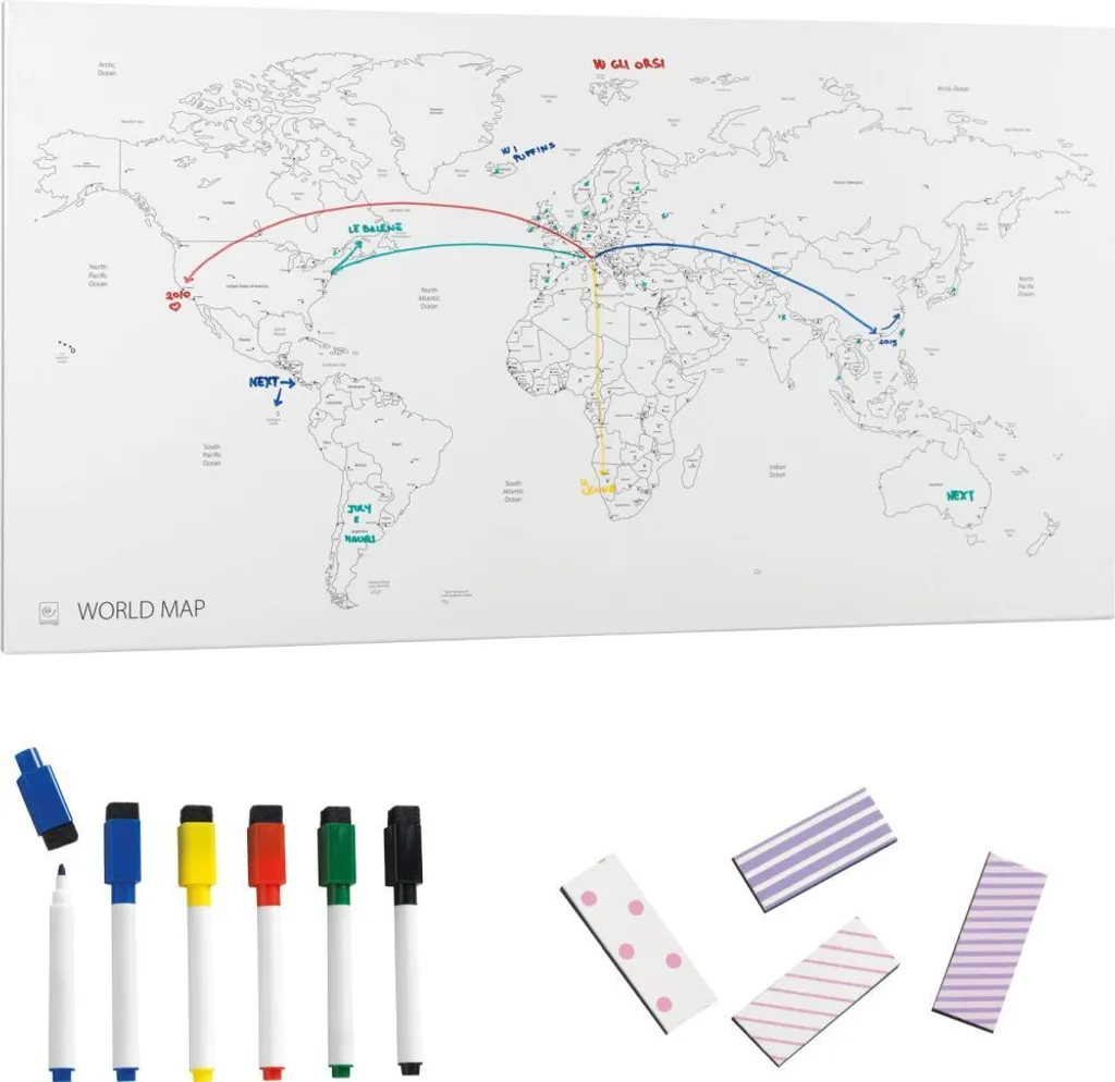 Mappa Viaggi Magnetica 70x37 cm | Colora i tuoi Sogni | Kit Completo