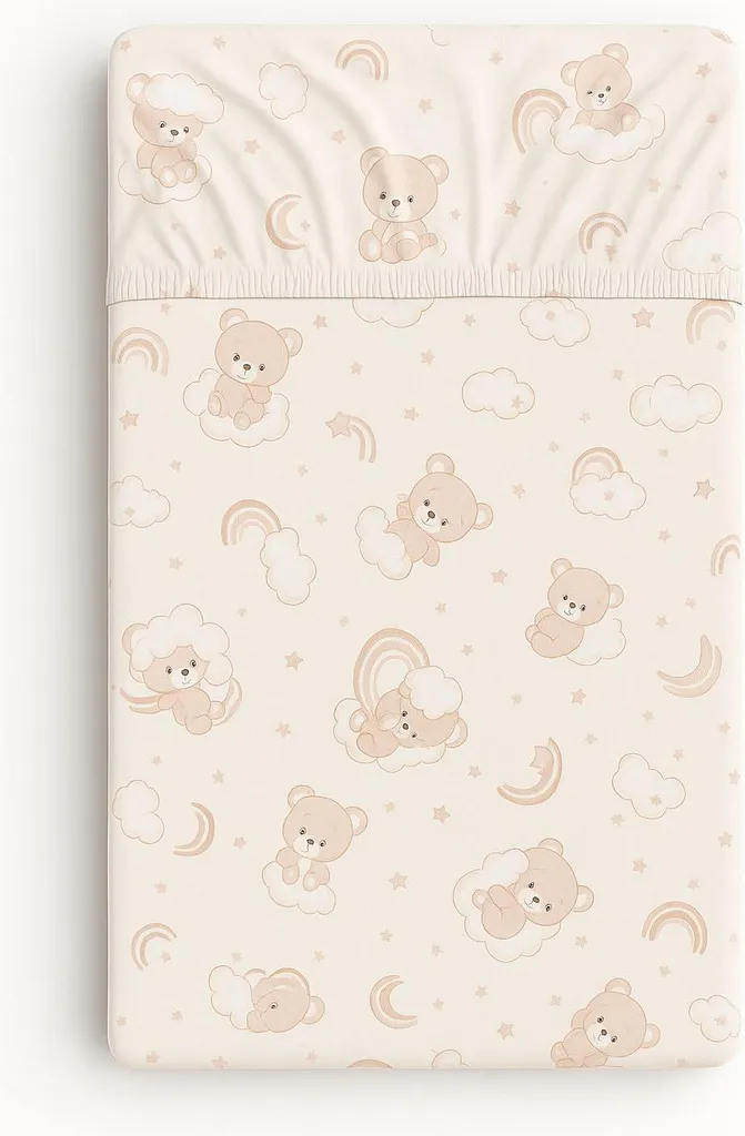 Drap housse 120x60 pour lit bébé - Coton doux motif nounours beige