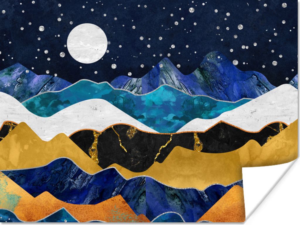 MuchoWow Poster Nacht - Gold - Marmor - Abstrakt - Landschaft - Berg 160x120 cm - Foto Plakat