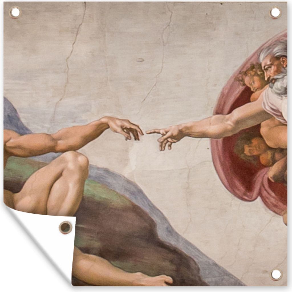 MuchoWow 50x50 cm Outdoor-Poster Gartendeko Sichtschutz Garten Poster für den Garten Erschaffung von Adam - Michelangelo