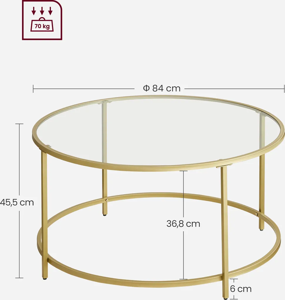 Table basse ronde décorative dorée pour salon moderne verre Ø84 x 45 cm