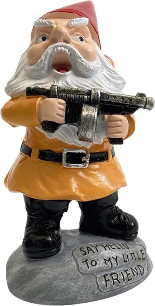 Nains de jardin pistolet en résine - Statues humoristiques extérieur 25cm