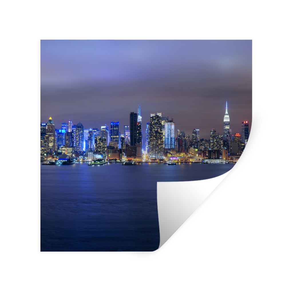 MuchoWow Wandtattoo Wandsticker Wandaufkleber New York - Skyline - Nacht 80x80 cm Selbstklebend und Repositionierbar - Wierderverwendbar - Selbst...