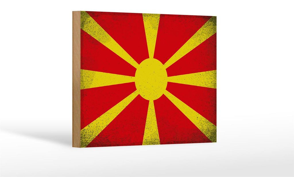 Holzschild Flagge Mazedonien 18x12 cm Macedonia Vintage Dekoration