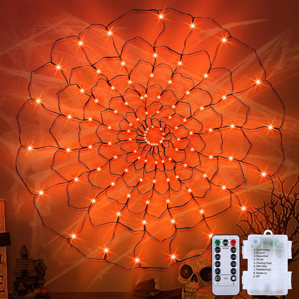Spinnennetz Lichterkette LED Halloween Lichternetz 8 Produktbild 