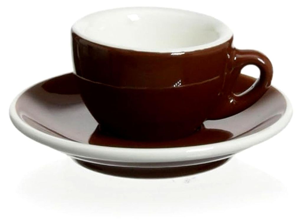 Espressotasse Roma mit Unterteller aus hochwertigem Porzellan in Marone
