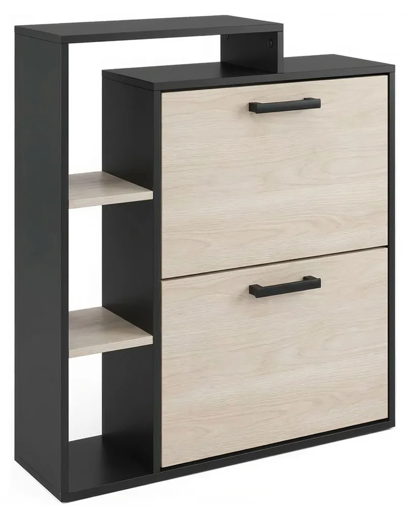 Rangement chaussures pour entrée étroite meuble bois noir 12 paires Sena