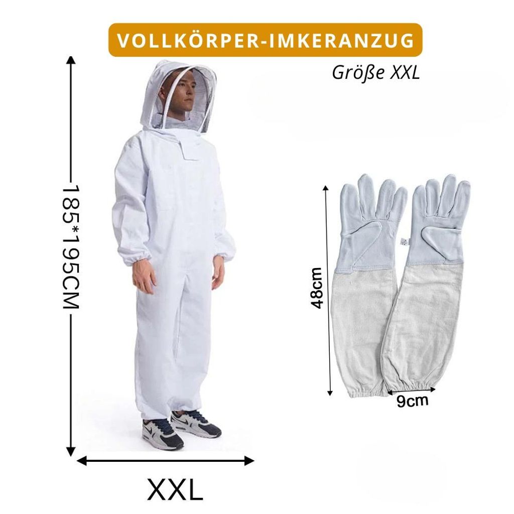 Imkeranzug Größe XXL mit Handschuhen – Weiß, Belüftet, Produktbild 