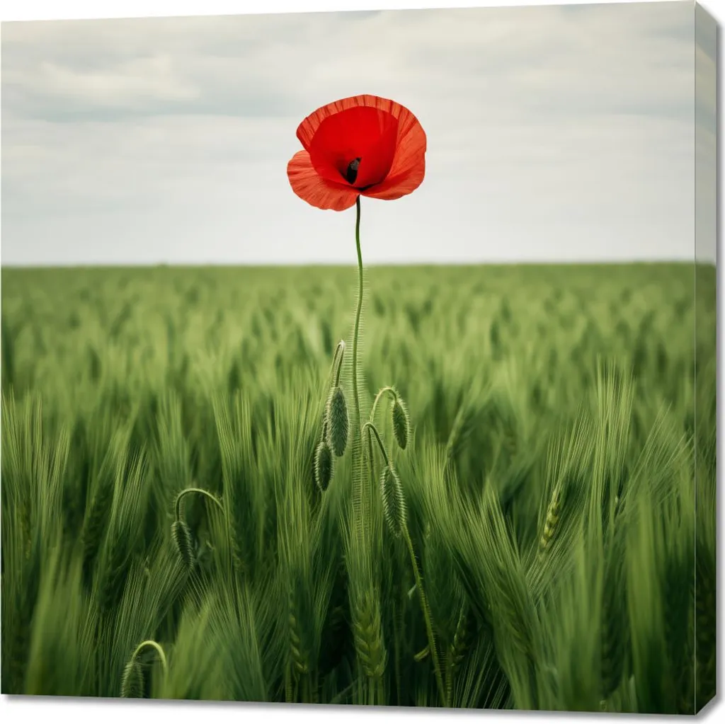 Tableau pour Salon Coquelicot de 90x90 cm - Déco Florale Naturelle Chic