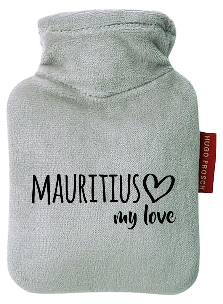 Huuraa Mini-Wärmflasche Mauritius my love 0,2 Liter Grey Mini Veloursbezug Taschenwärmer Geschenkidee