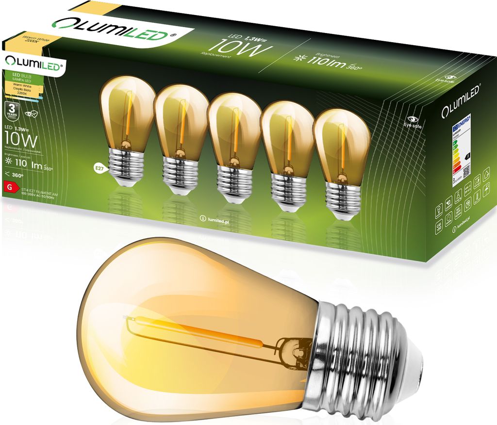 LUMILED LED Lampen E27 Warmweiss ST45/S14 1,3W Ersetzt 10 W Produktbild 