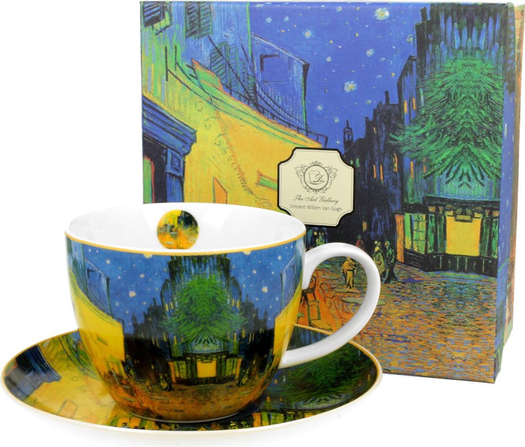 DUO ART GALLERY Jumbobecher 470 ml TERRACE AT NIGHT mit Untertasse, New Bone China Porzellan