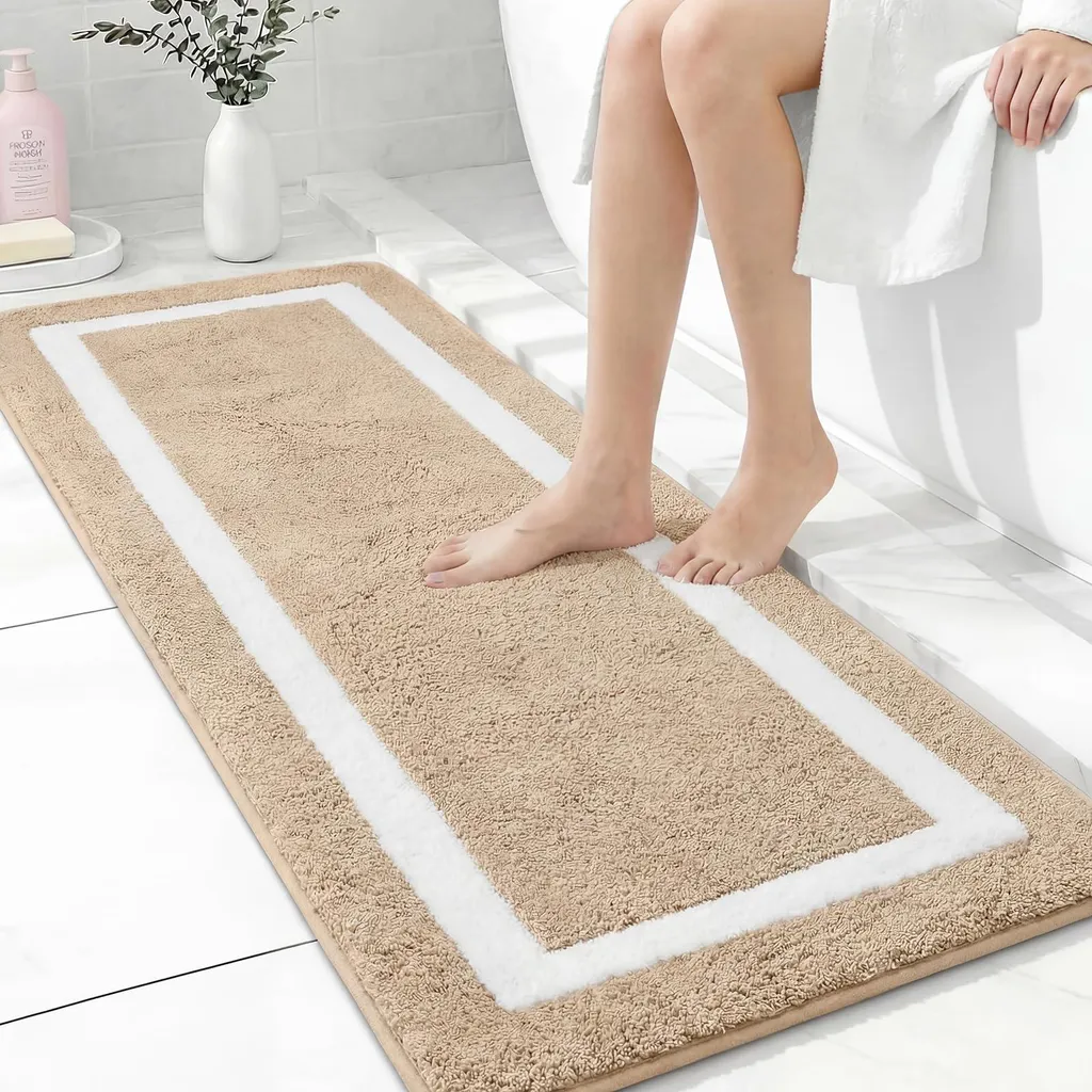 Tapis de bain pour double vasque grand format beige et doux