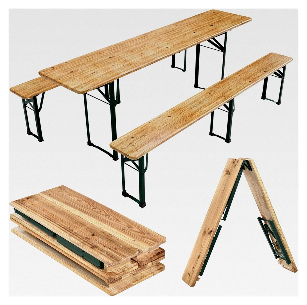 3-teilige Bierzeltgarnitur mit klappbarem Tisch 220 cm - Gartenmöbel Set aus Tannenholz
