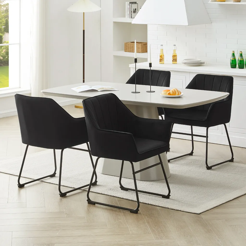 Lot de 2 Chaises de Table pour Salle à Manger et Cuisine en Tissu Noir