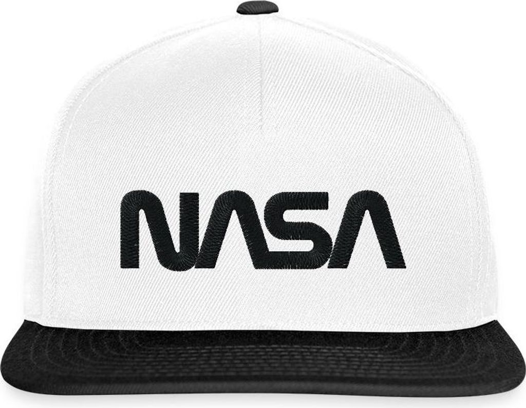 Spreadshirt NASA Logo Schwarz Stick Snapback Cap, One size, Weiß/Schwarz