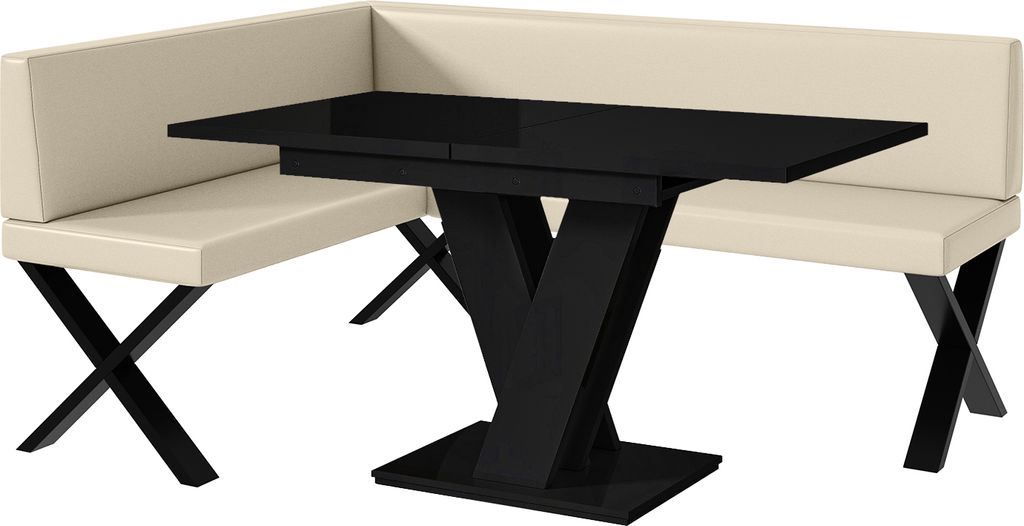 MEBLINI Eckbank für Esszimmer mit ausziehbarem Tisch - Küchenbank - Essecke - Sitzecke Küche - TONI - X-Beine 128x168x87cm Links - Creme Kunstle...
