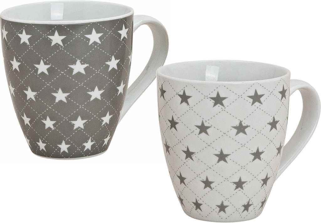 1.06 Kaffeebecher Sterne 2er Set in grau + weiß - Jumbo Becher 450ml