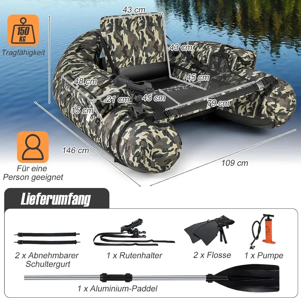 Float Tube de Pêche Gonflable - Idéal pour Lacs et Rivières - 6