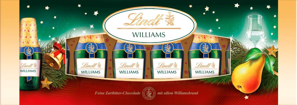 Lindt Alkohol Spezialitäten Fläschchen Williams 131g Produktbild 