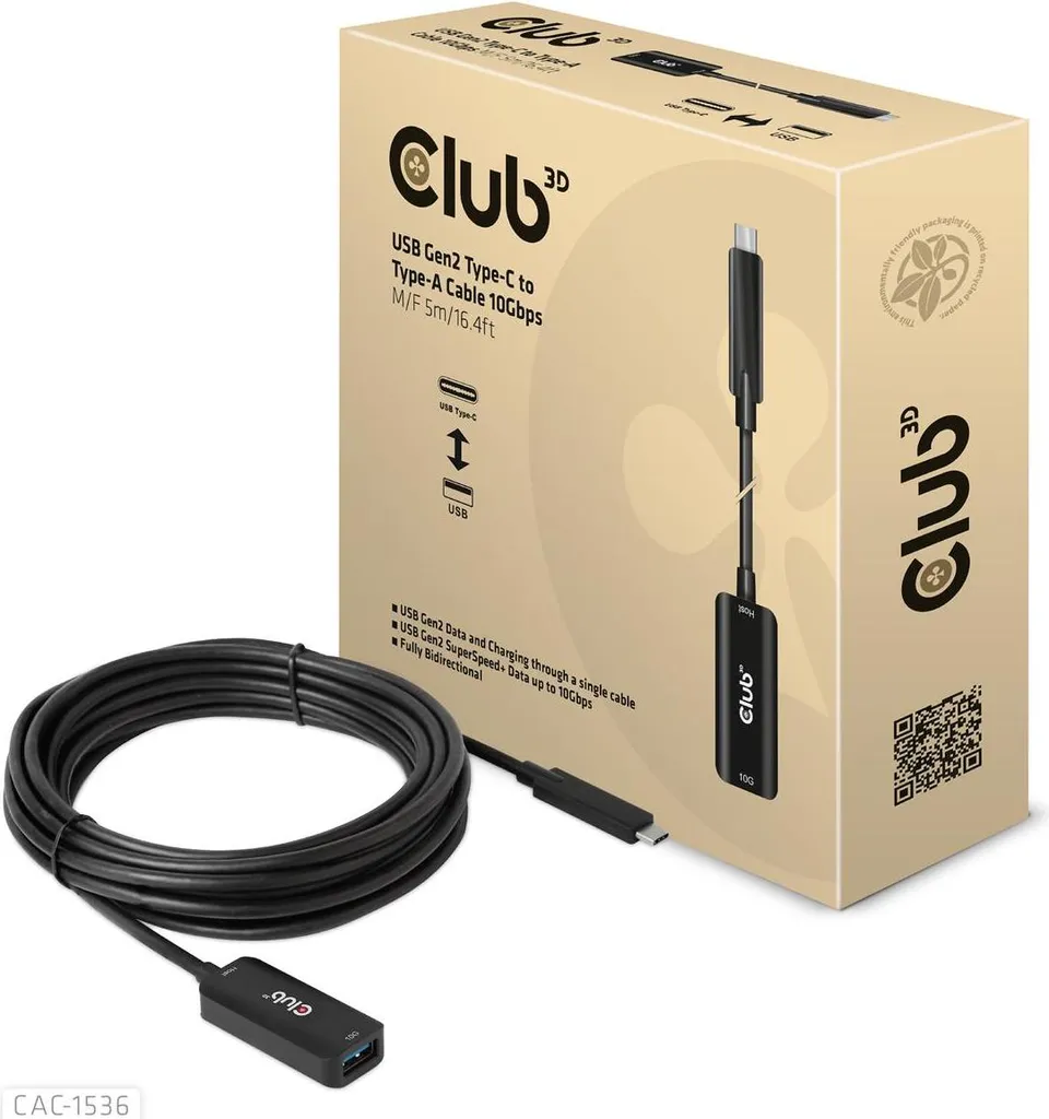 Club3d CLUB3D Cavo USB Gen2 da Tipo-C a Tipo-A 10Gbps M/F 5m/16,4ft