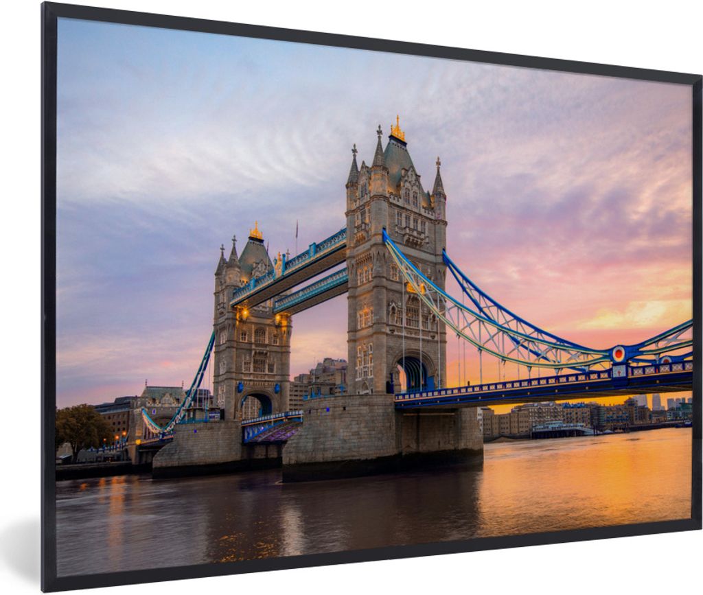 MuchoWow Gerahmtes Poster Sonnenaufgang an der Tower Bridge in England 90x60 cm - Poster mit Schwarzem Bilderrahmen Wandposter Rahmen Foto Bilder...
