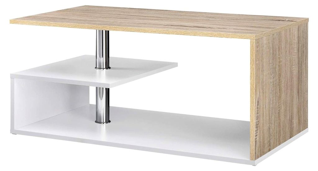 Couchtisch Haarlem rechteckig 90 x 50 x 41 cm mit Stauraum in Eicheoptik/Weiß