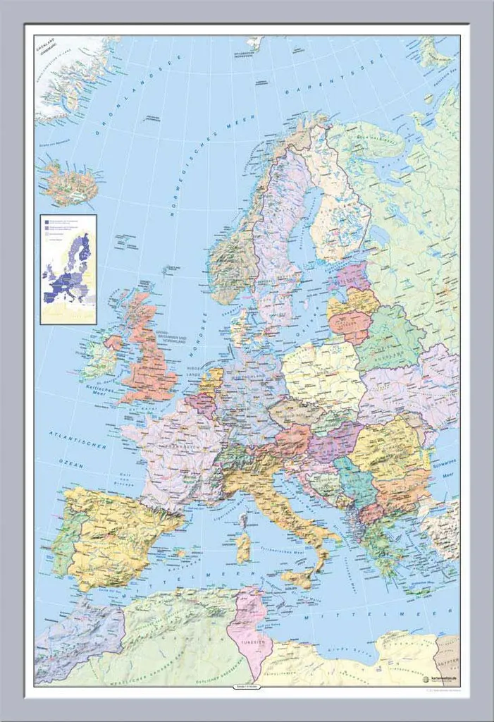 Mappa Europa Politica per Bambini e Studenti Cornice Argento Shinsuke
