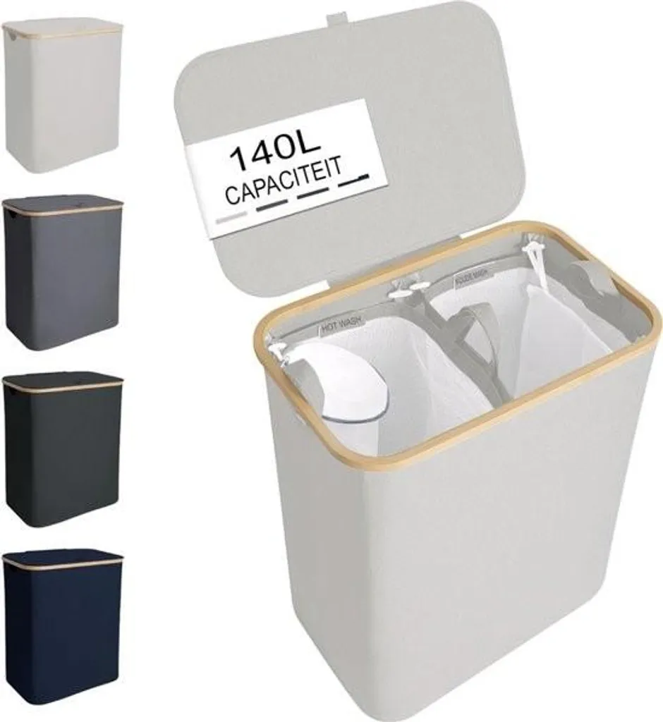 Panier à linge 2 compartiments 140L - Sac de tri amovible en tissu