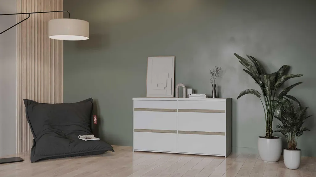 Commode bicolore 6 tiroirs CLYDE en chêne kronberg et blanc moderne - 14
