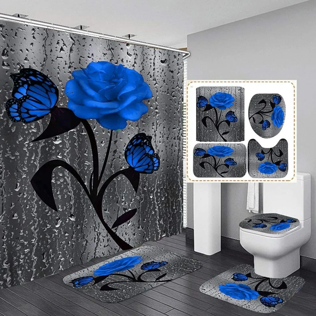 Évitez les glissades avec ce set rideau de douche et tapis de bain antidérapant