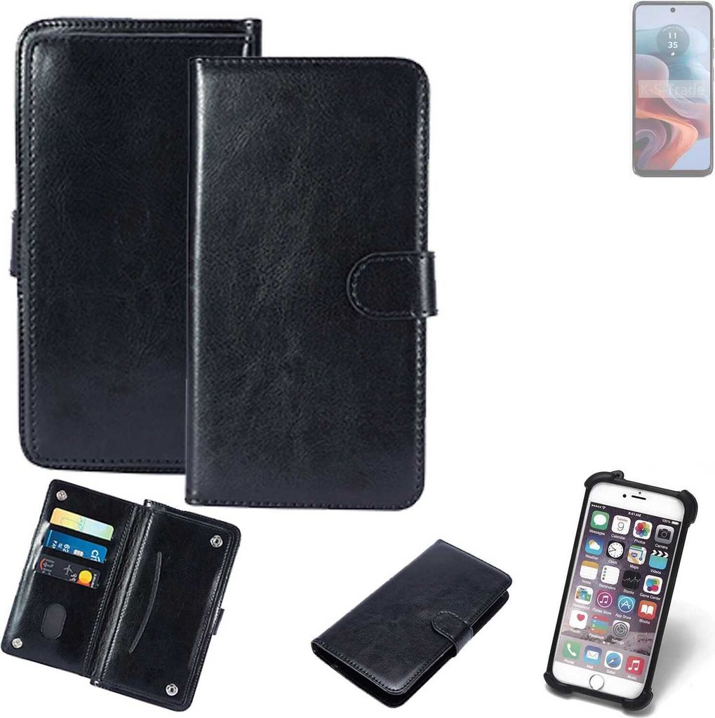 K-S-Trade 360° Hülle kompatibel mit Motorola G34 5G schwarz Kunstleder Case BookCase WalletCase Kunstlederederhülle Handyhülle, Rundumschutz