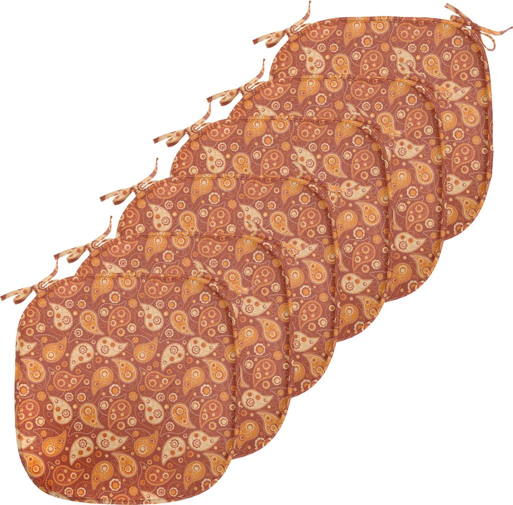 ABAKUHAUS Orange Polster für Esszimmerstühle, Retro Paisley Blumen, Dekoratives wasserfestes Kissen mit Riemen für Küchensitze, 40 cm x 40 cm-6...