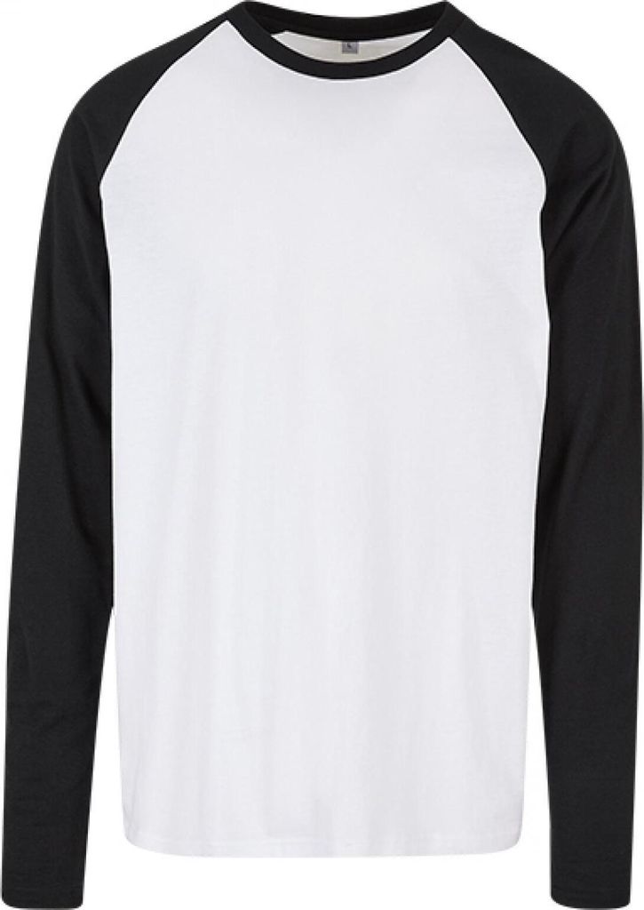 Build Your Brand Basic BB023 | Herren Contrast Raglan Longsleeve Langarmshirt - Farbe: White/Black - Größe: 5XL