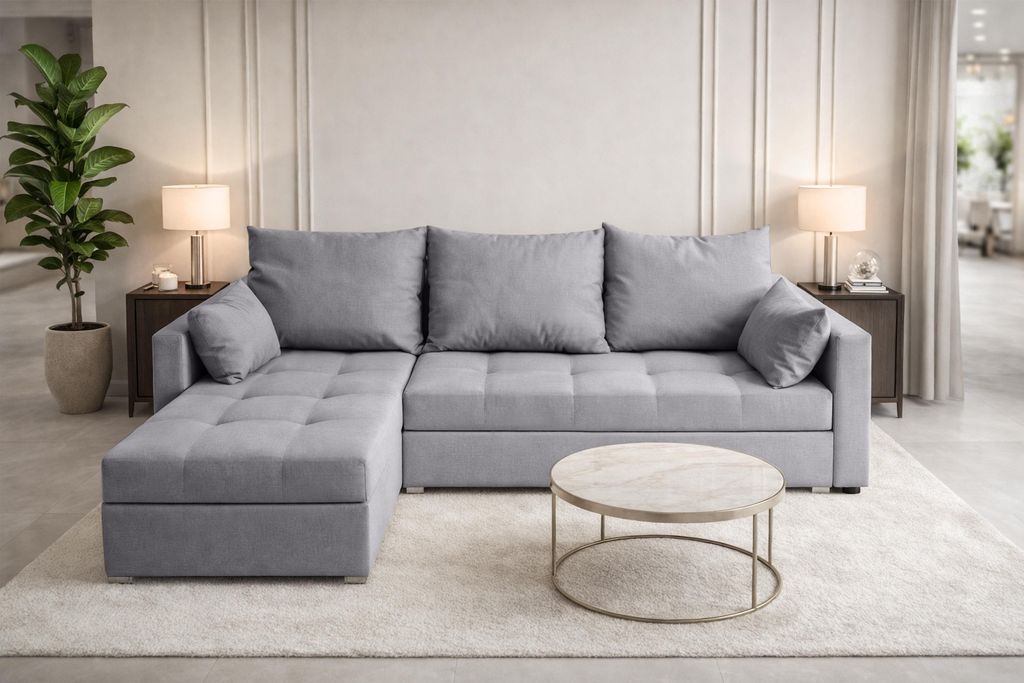 AX LIVING Ecksofa ELIF Hellgrau mit Schlaffunktion L-Form, Produktbild 