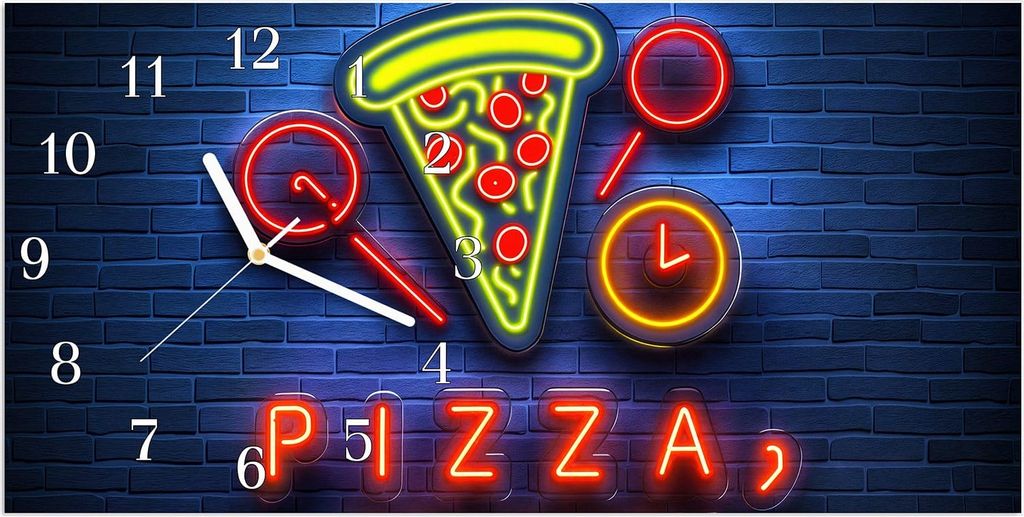 Wanduhr aus Glas mit Motiv Pizzalieferservice- 60 x 30 cm - inkl. Aufhängesystem