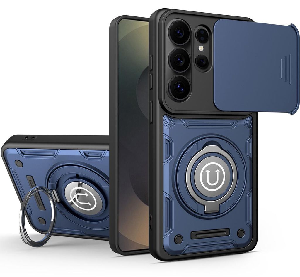 Magnetische Handyhülle für Samsung Galaxy S26 Ultra mit Kameraschutz Schieber, Ringhalter und Ständer, Stoßfeste Hülle Blau