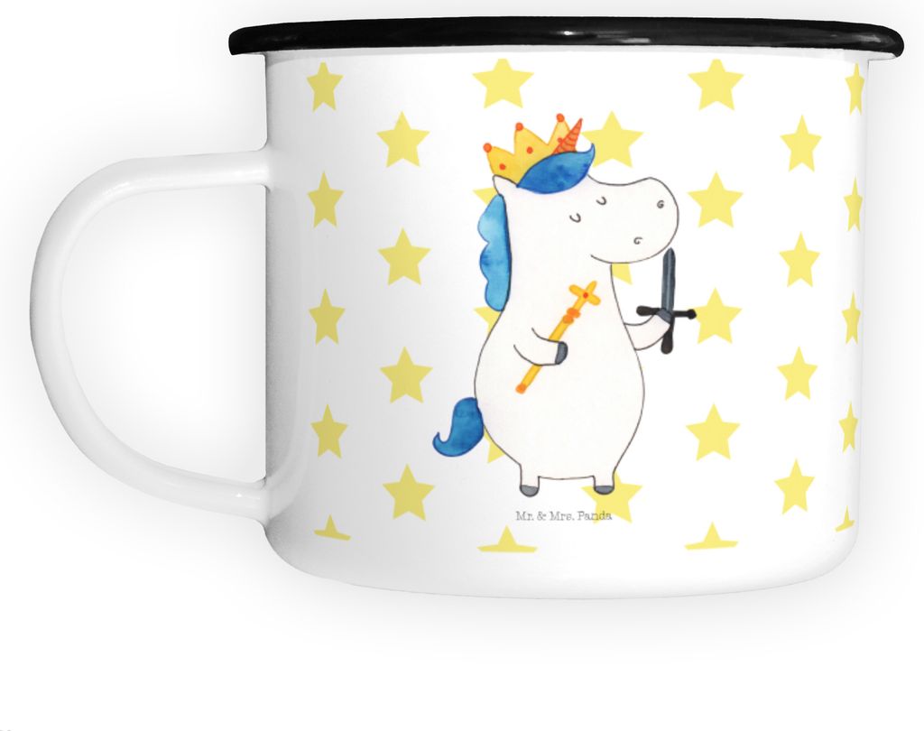 Mr. & Mrs. Panda Haferl Einhorn König mit Schwert - Weiß - Geschenk, Einhörner, Deko, Emaille Tasse, Unicorn, Teetasse, Pott, Ritter, Mittelalte...