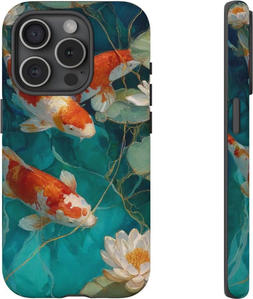 Koi-Karpfen und Seerosen – Handyhülle Kompatibel mit iPhone 15 Pro