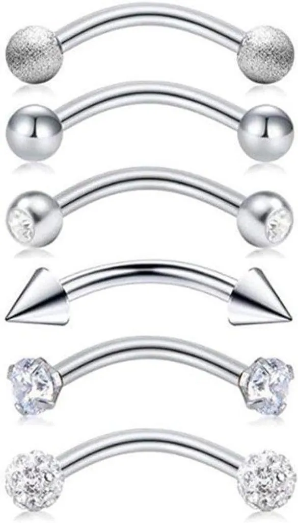 Clous d'oreilles barbell courbés 16g 8mm en acier chirurgical poli