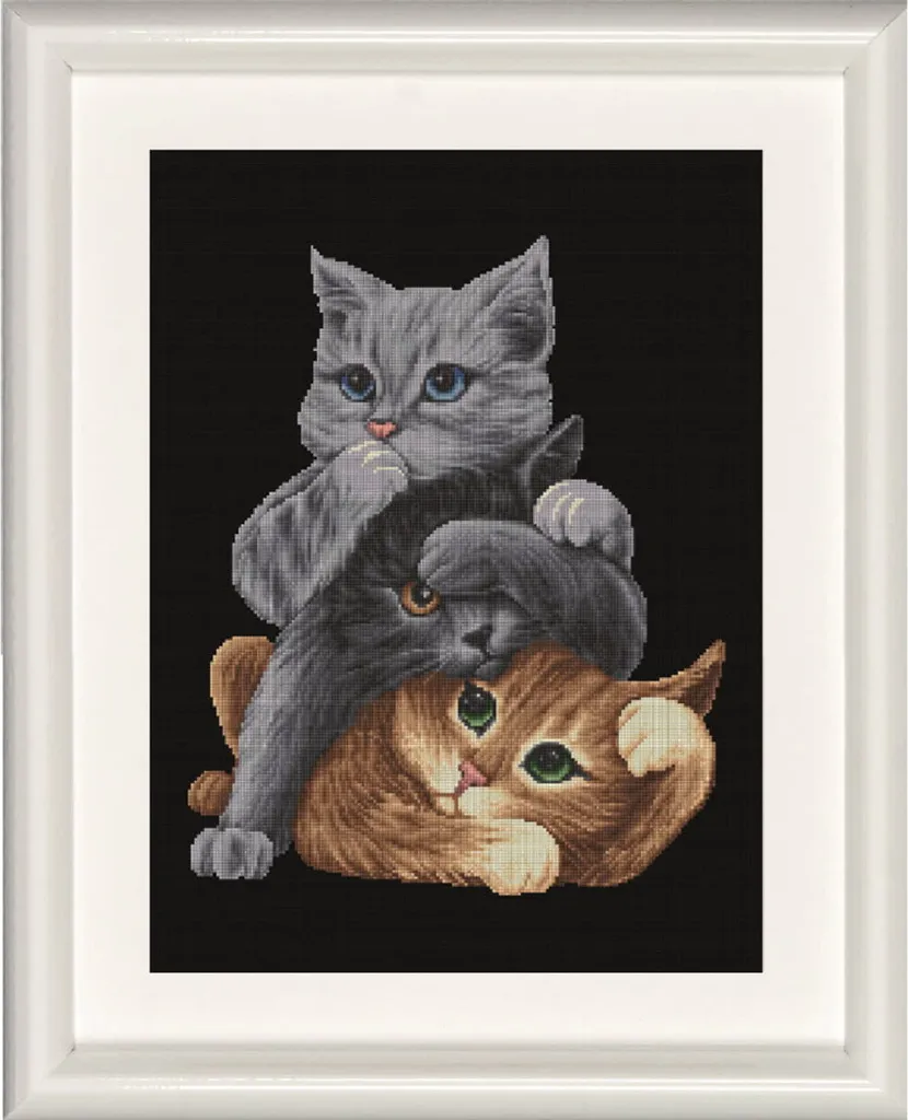 Kit Punto Croce Contato Gatti Neri 30x45cm | Ricamo Aida 14ct DMC