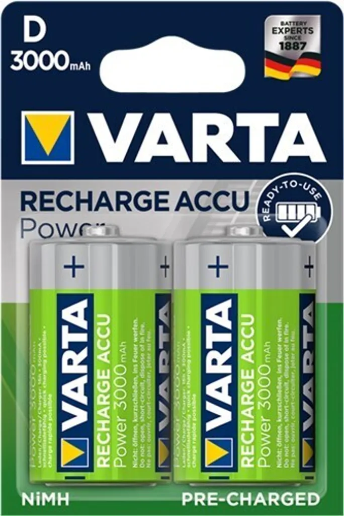 Accus Rechargeables Type D Mono HR20 Varta 3000 mAh - Lot de 10 Unités