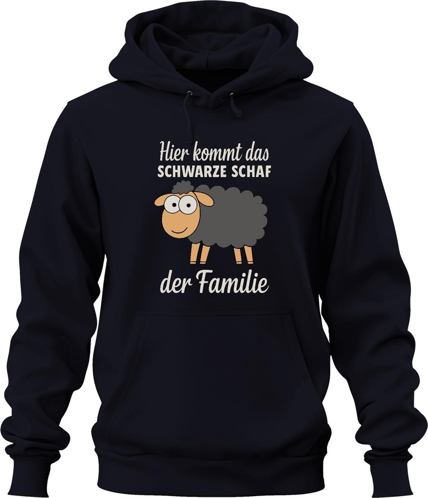 Hier kommt das schwarze Schaf der Familie lustiger Statement Spruch Uni Hoodie Kapuzenpullover, Navy, L