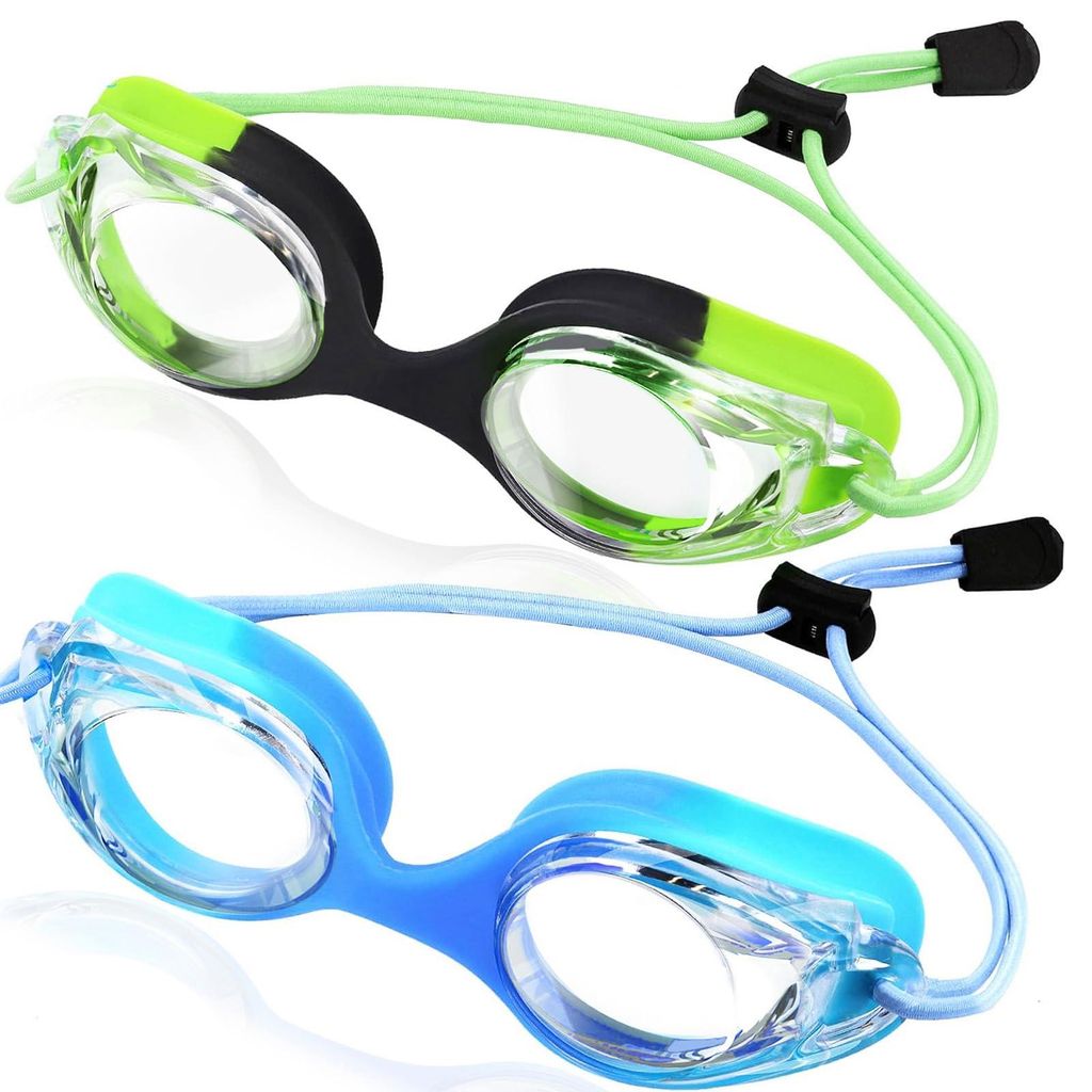 Schwimmbrille für Kinder mit Bungee-Gurt, kein Auslaufen, Antibeschlag, Kleinkinderbrille mit Schnellverstellung, Alter 3–14