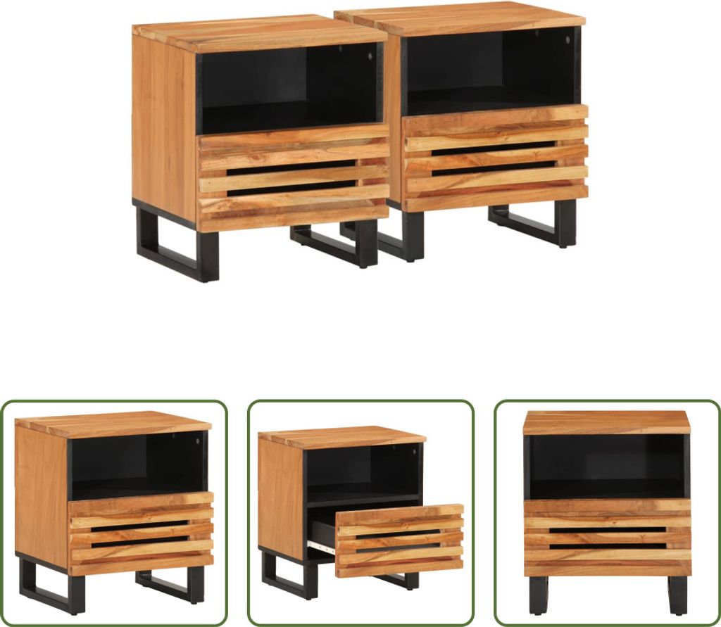 The Living Store Nachttische 2 Stk. 40x34x46 cm Massivholz Akazie
