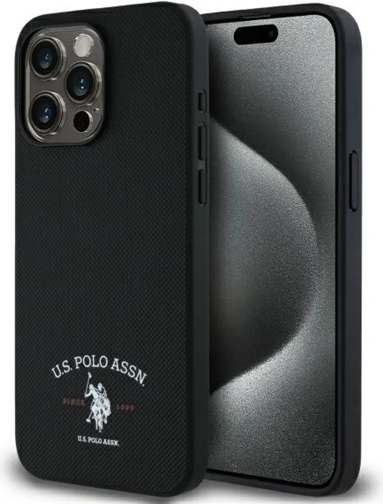 Regalo Originale iPhone 15 Pro Max: Cover US Polo Nera Logo DH